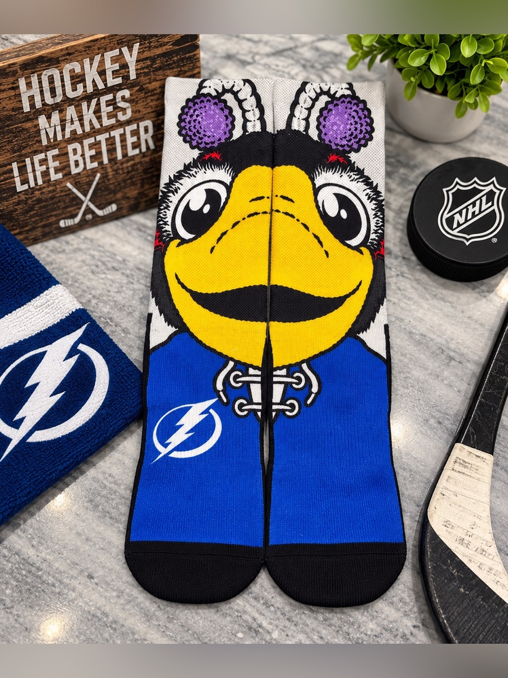 Tampa Bay Lightning Mascot Crew Socks - Blue/Yellow